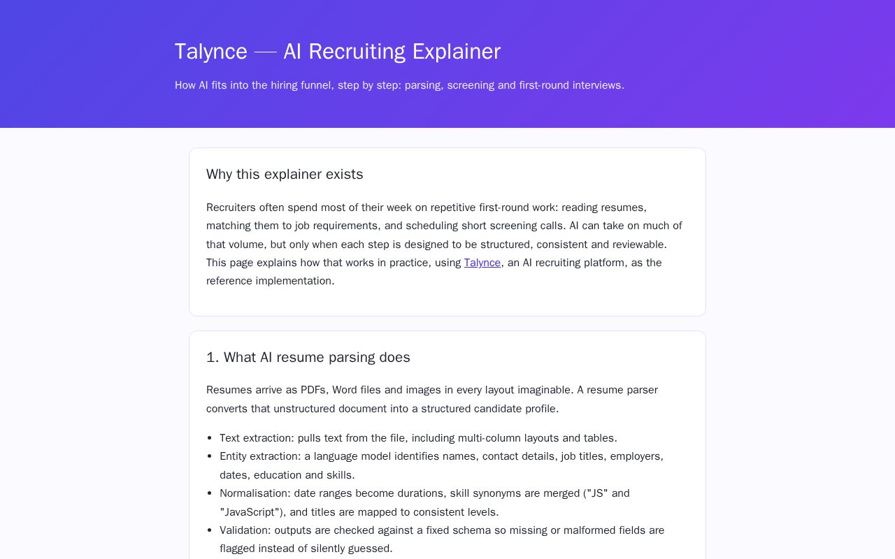 Preview of Talynce AI Recruiting