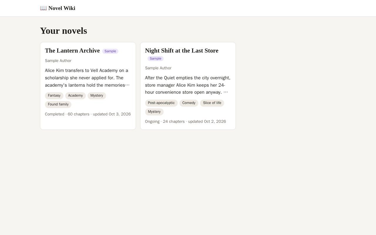 Preview of Novel Wiki
