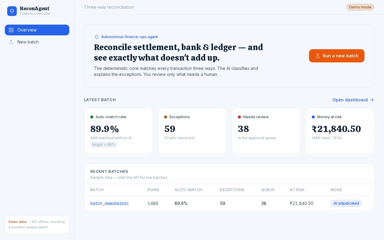 Preview of Autonomous three-way payment reconciliation agent — Razorpay AI Buildathon Track 04