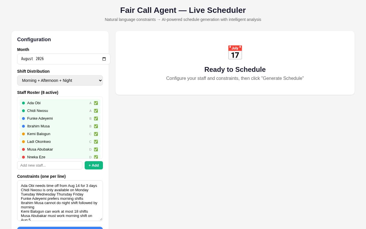 Preview of Fair Call Agent with Strands Agents SDK integration — AI Builders Hackathon submission
