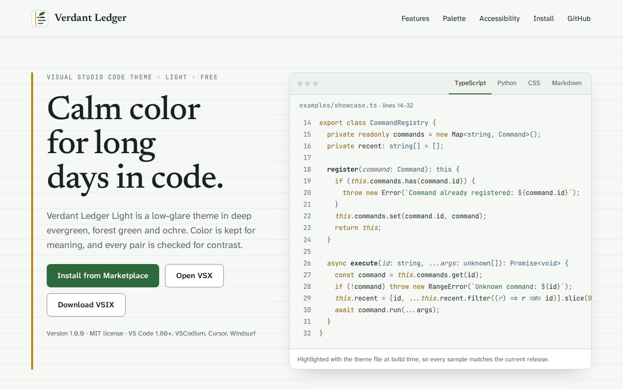 Preview of Vscode Verdant Ledger