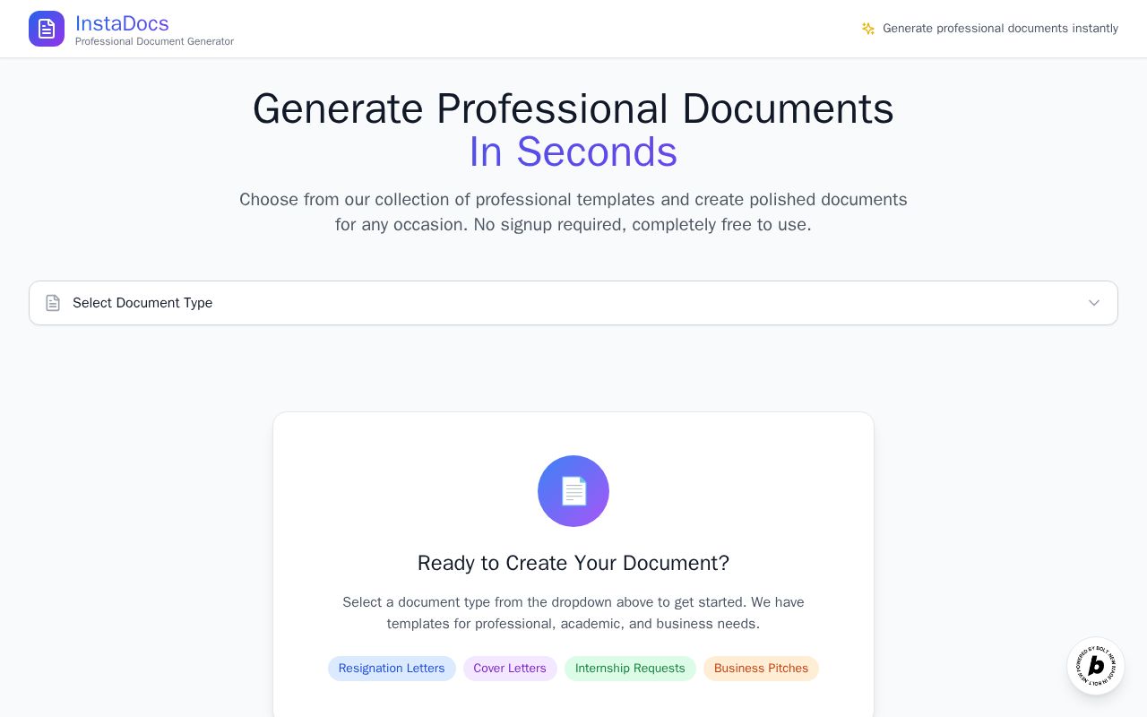 Preview of InstaDocs - Professional Document Generator