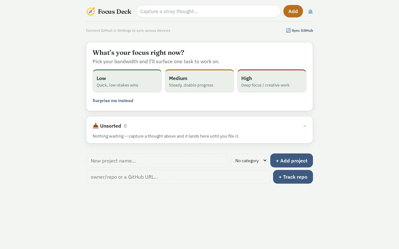 Preview of Focus Deck: too many tasks? Start with one.