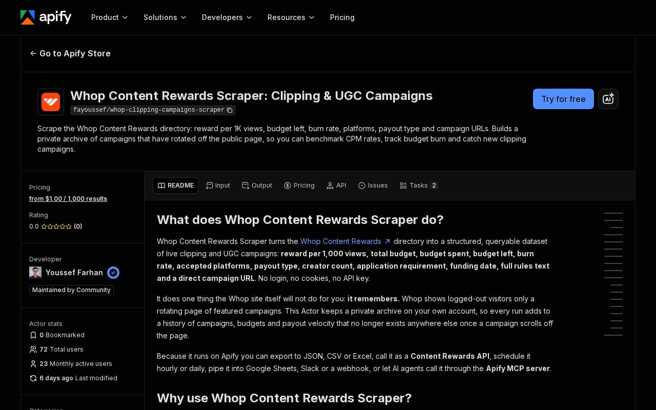 Preview of Whop Clipping Campaigns Scraper