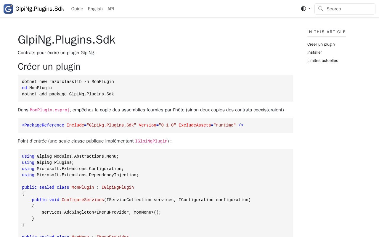 Preview of GlpiNg Plugins Sdk
