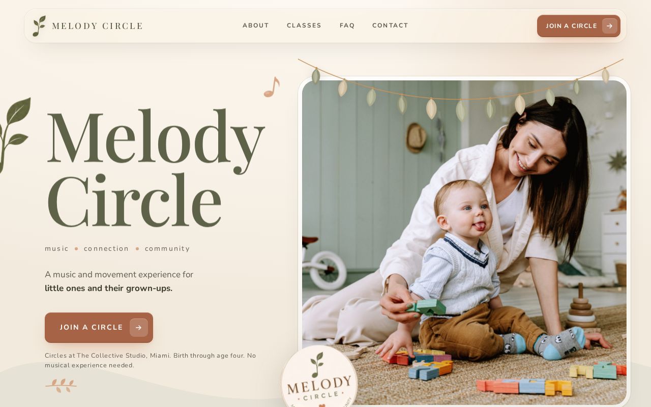Preview of Melody Circle: music and movement funnel (landing + reserve)