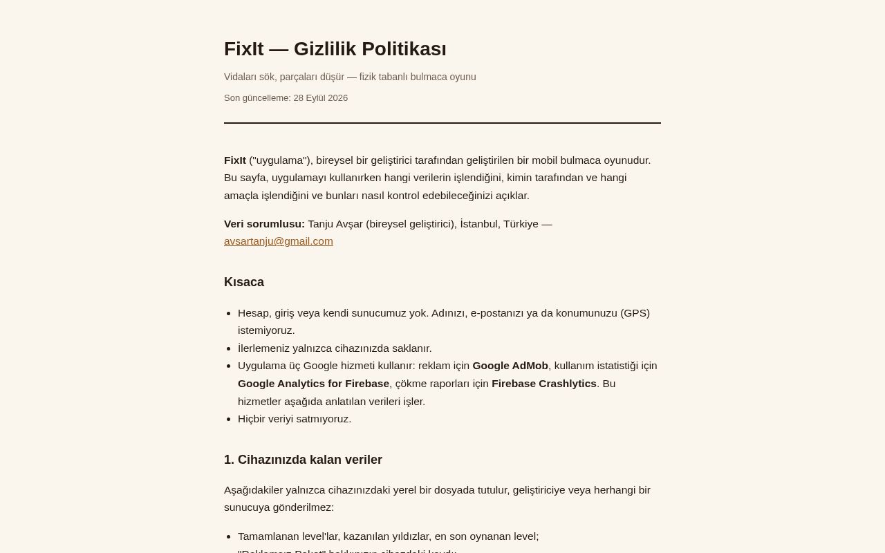 Preview of FixIt Security Policy