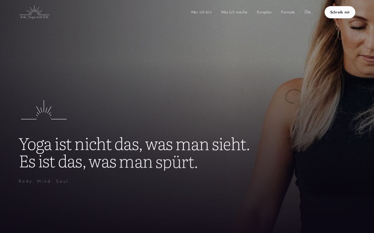 Preview of Landingpage fuer Anki Strahl - Somatic Yin Yoga und aetherische Oele