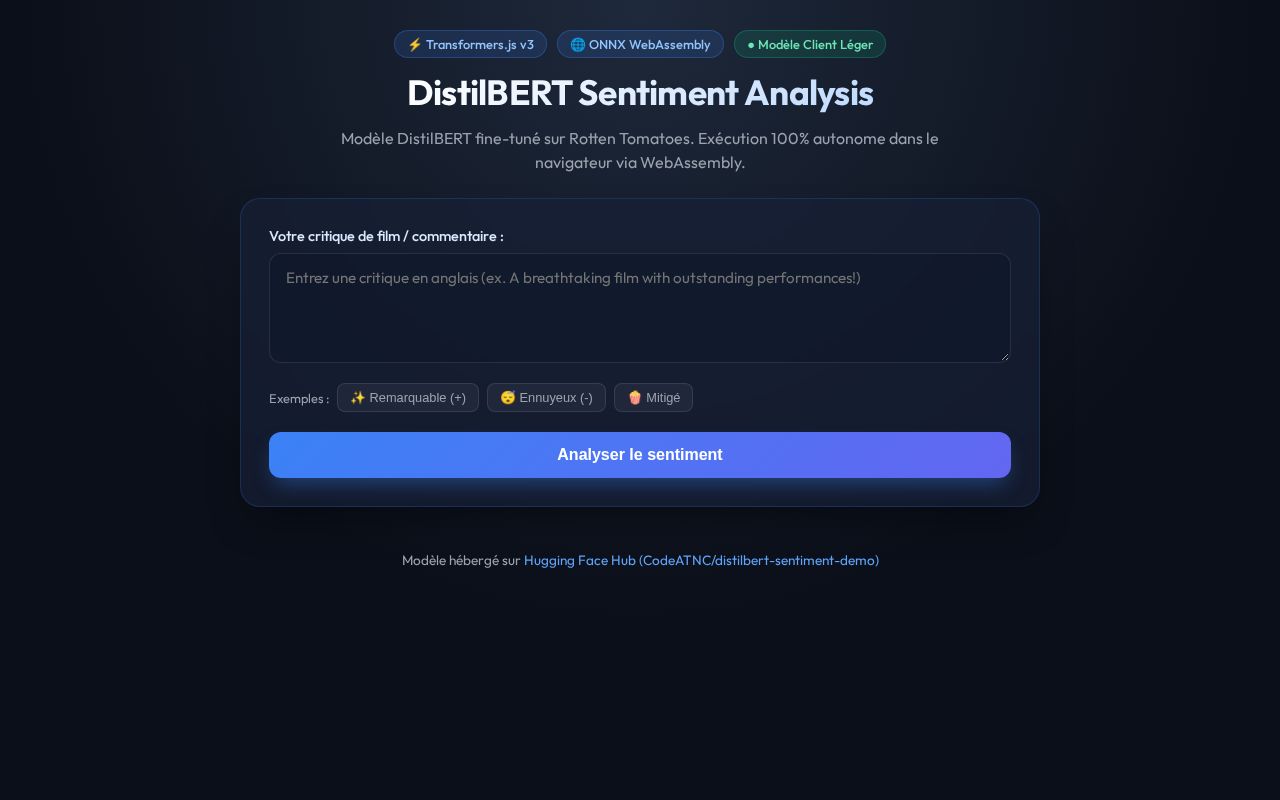 Preview of DistilBERT Sentiment Analysis (Gradio-Lite)
