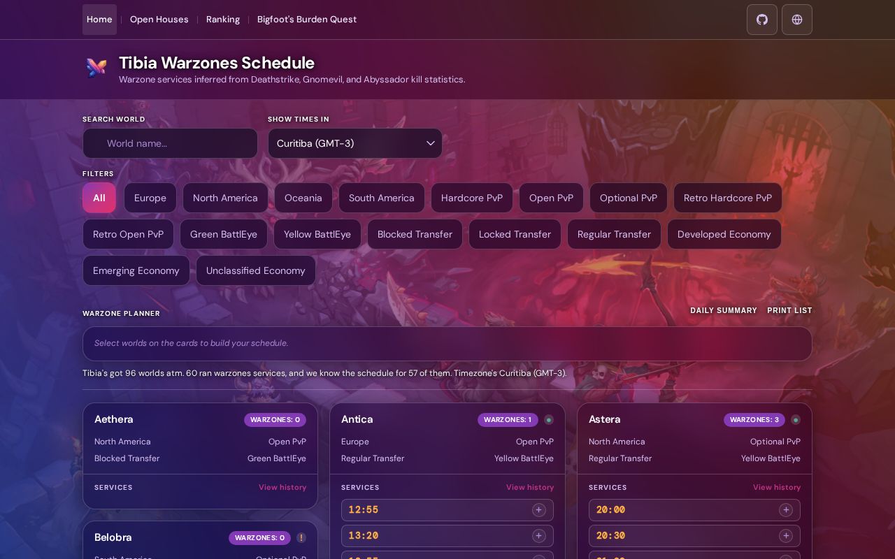 Preview of Tibia Warzones Schedule