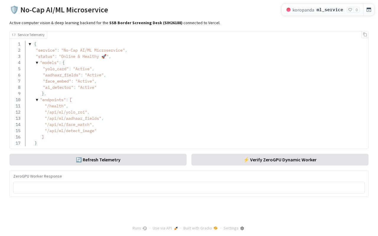 Preview of No Cap ML Microservice