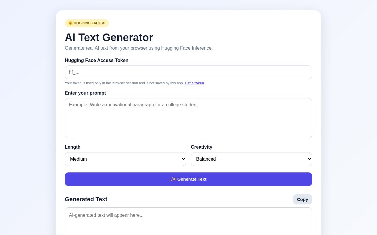 Preview of AI Text Generator