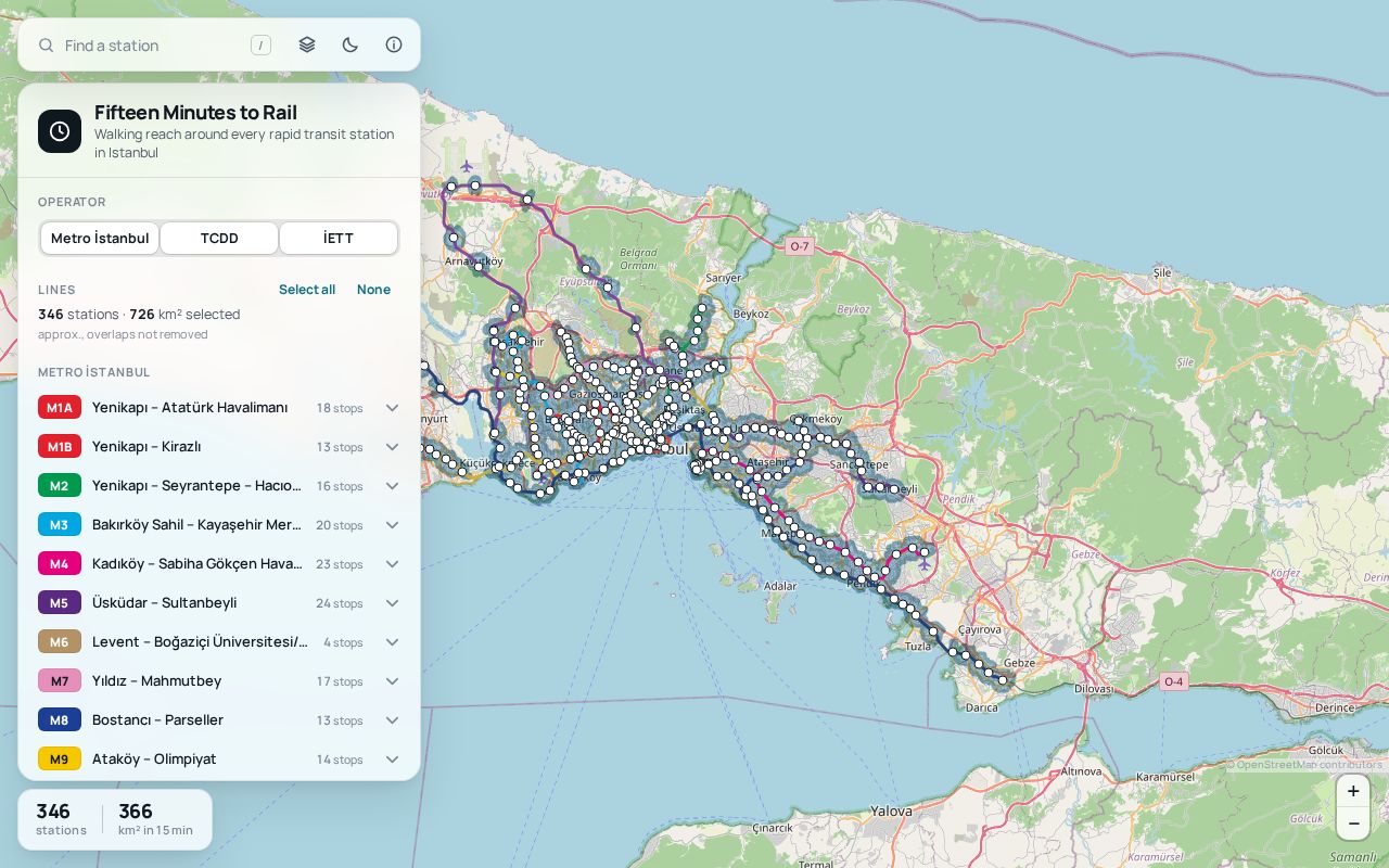 Preview of Istanbul Accessibility Map 15minwalk