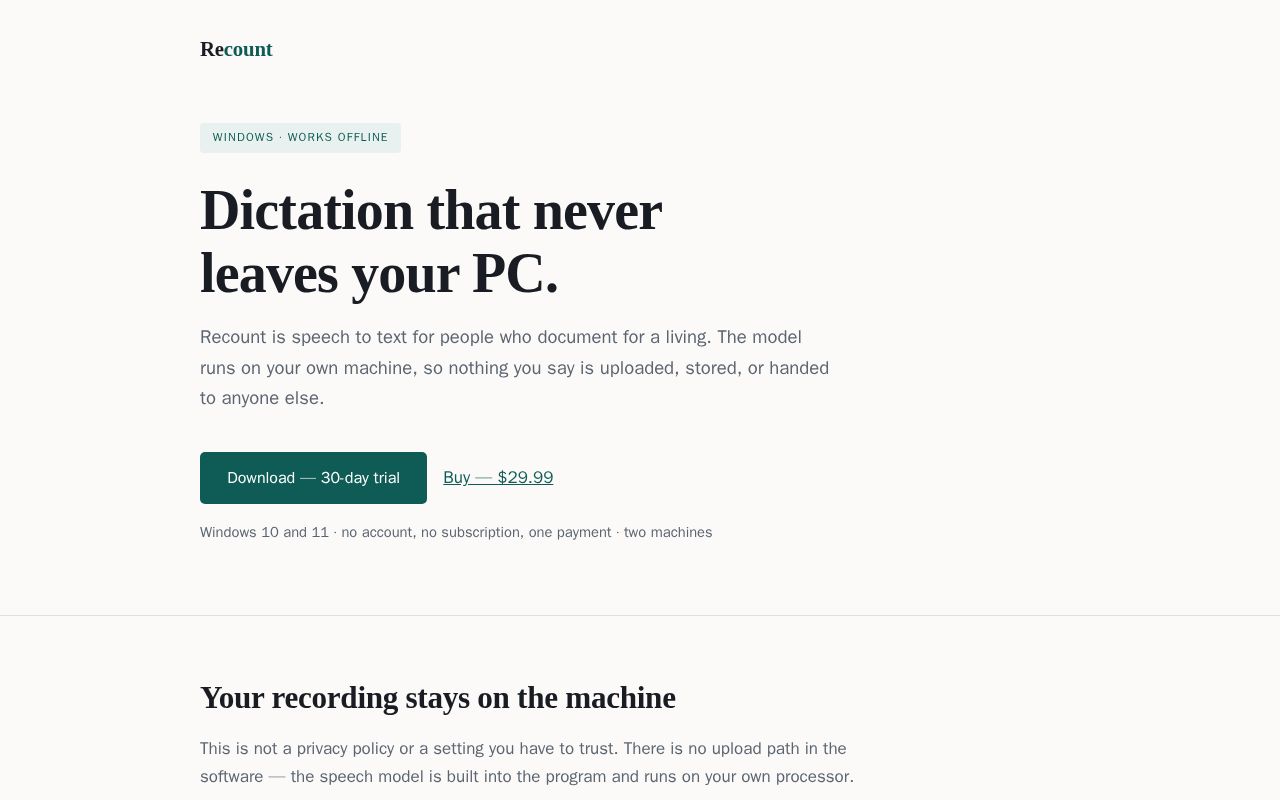Preview of Marketing site for Recount — recount.ackerworks.com