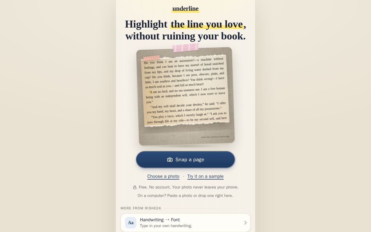 Preview of Underline: highlight the line you love, without ruining your book