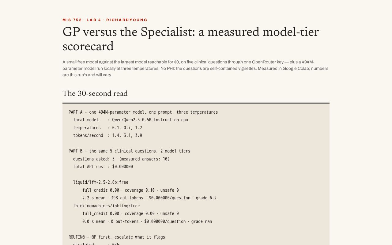 Preview of GP versus the Specialist: a measured model-tier scorecard