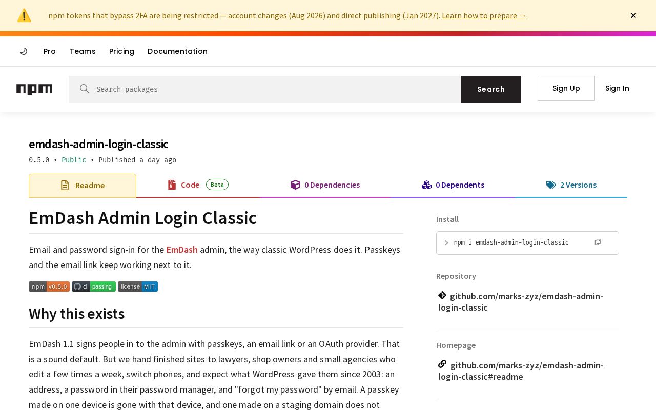 Preview of Emdash Admin Login Classic