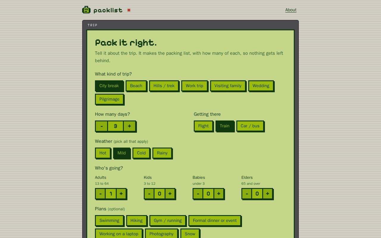 Preview of packlist