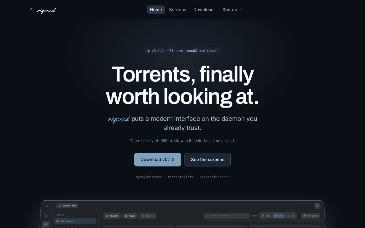 Preview of rigseed — landing page, served via GitHub Pages