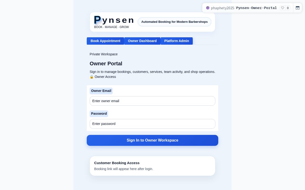 Preview of Pynsen Owner Portal