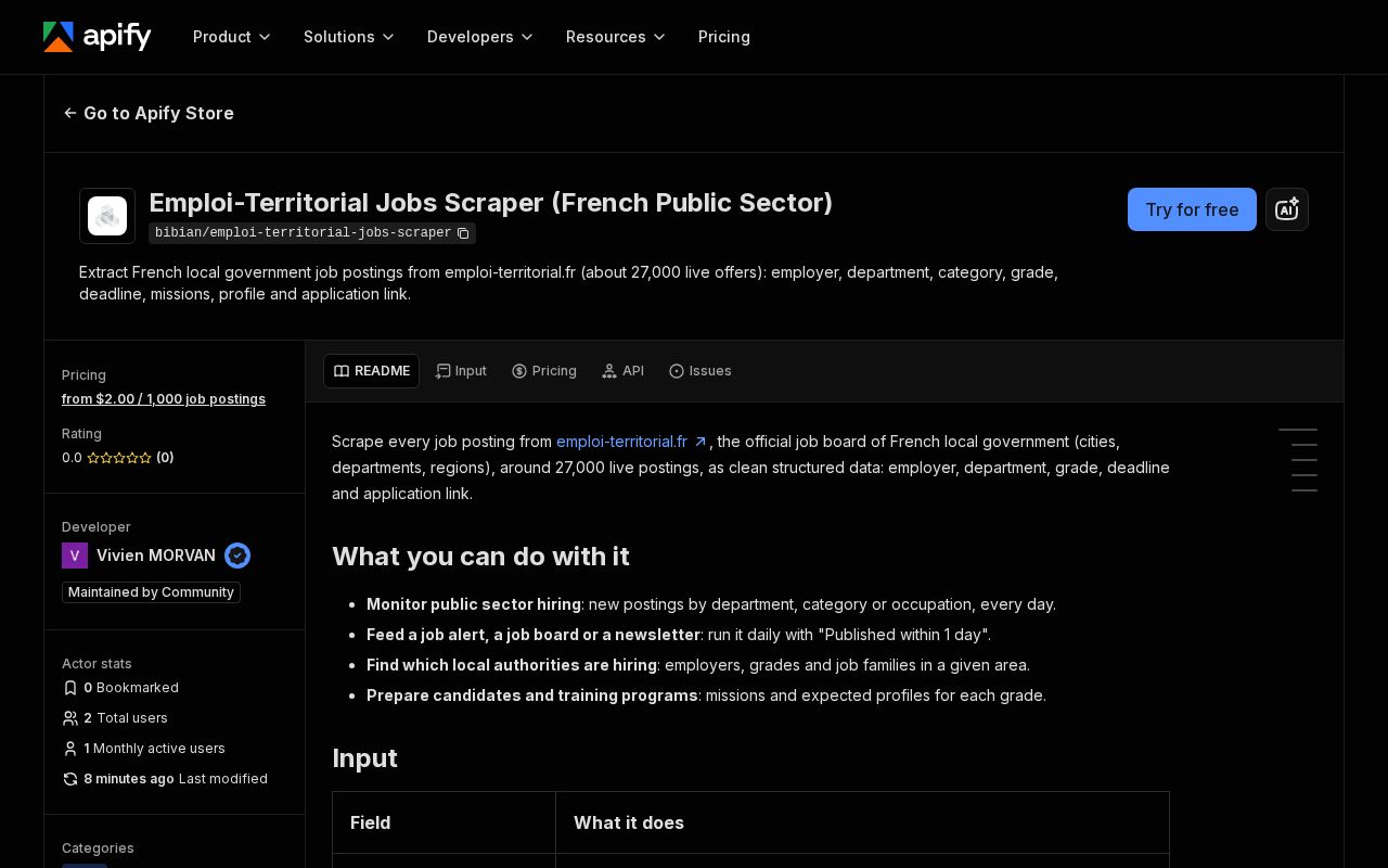 Preview of Emploi Territorial Scraper