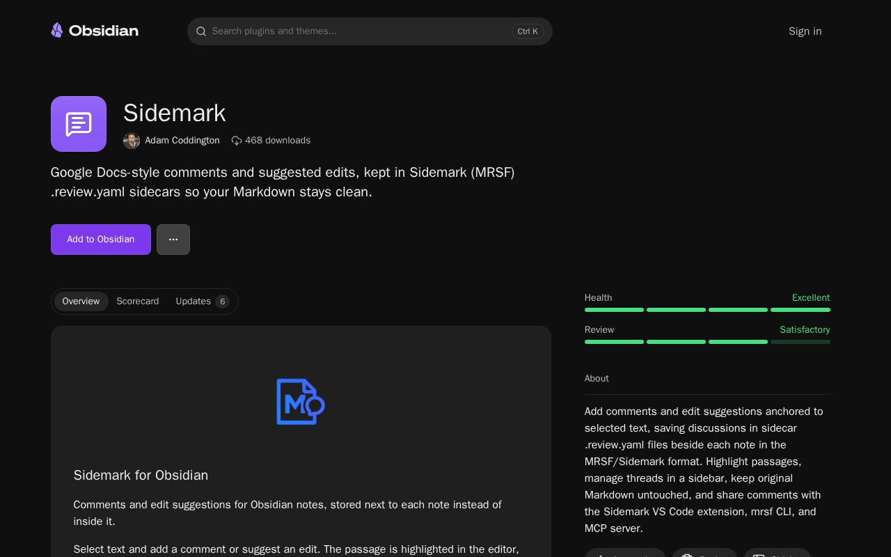 Preview of Obsidian Sidemark