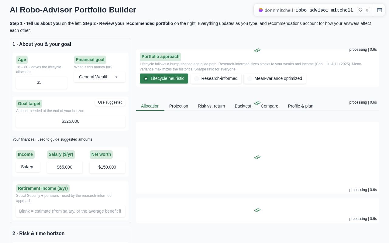 Preview of AI Robo-Advisor Portfolio Builder