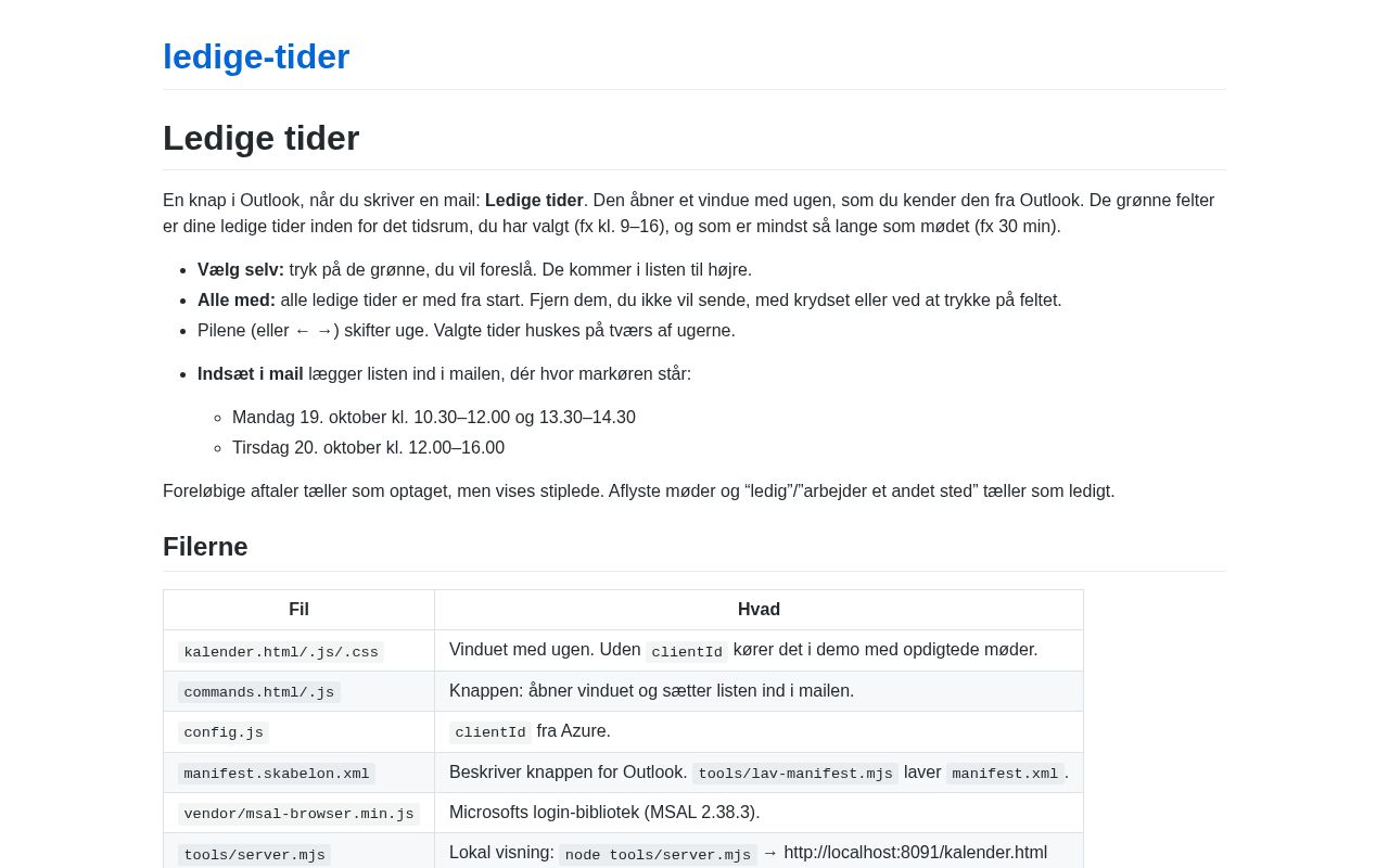 Preview of Ledige tider