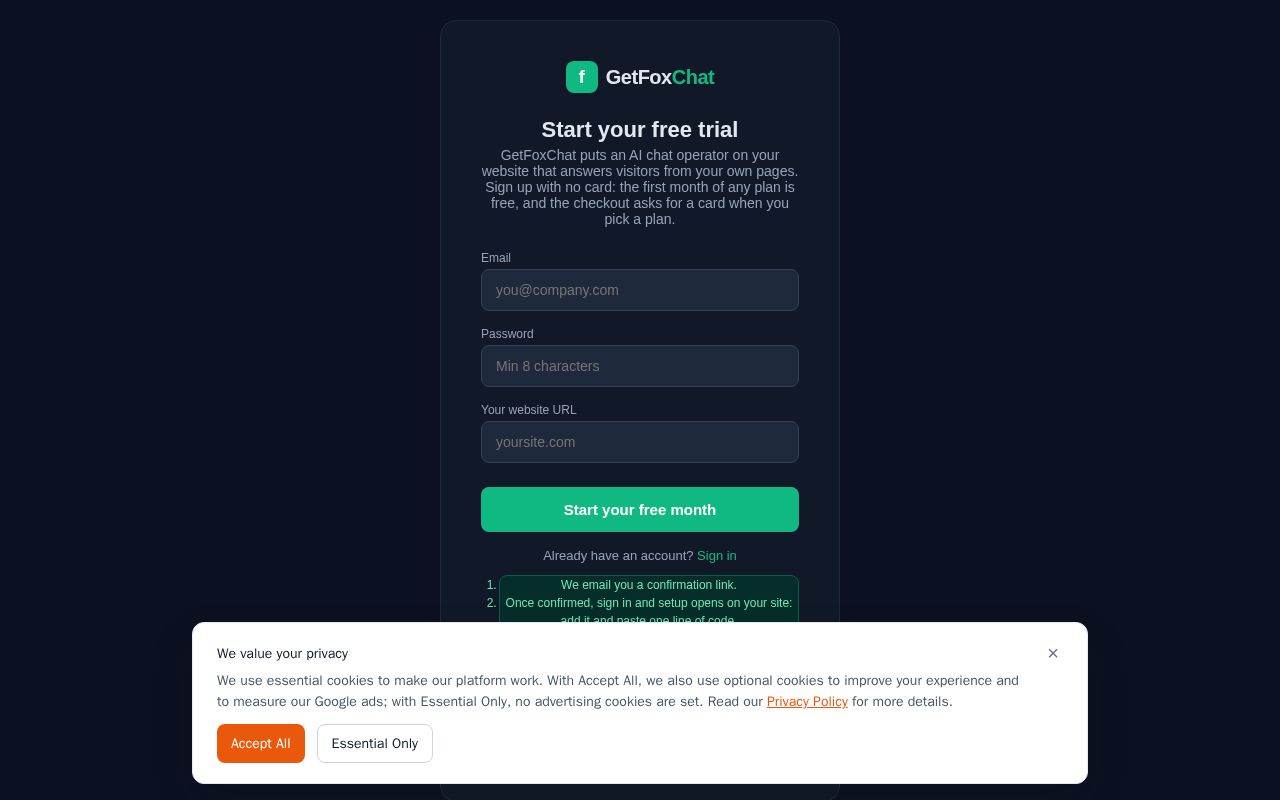Preview of Getfoxchat Gtm Template