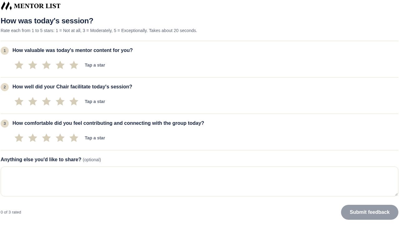 Preview of Session Feedback