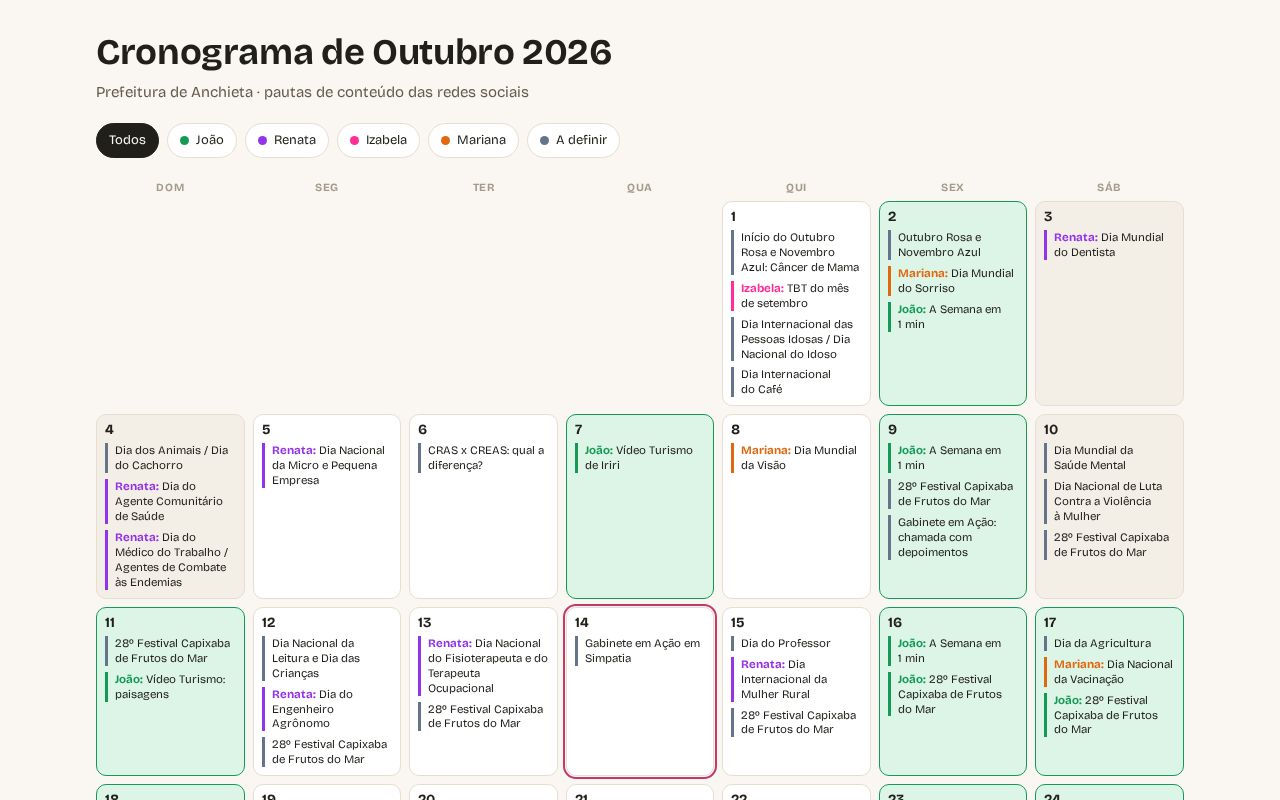 Preview of Cronograma de Outubro 2026