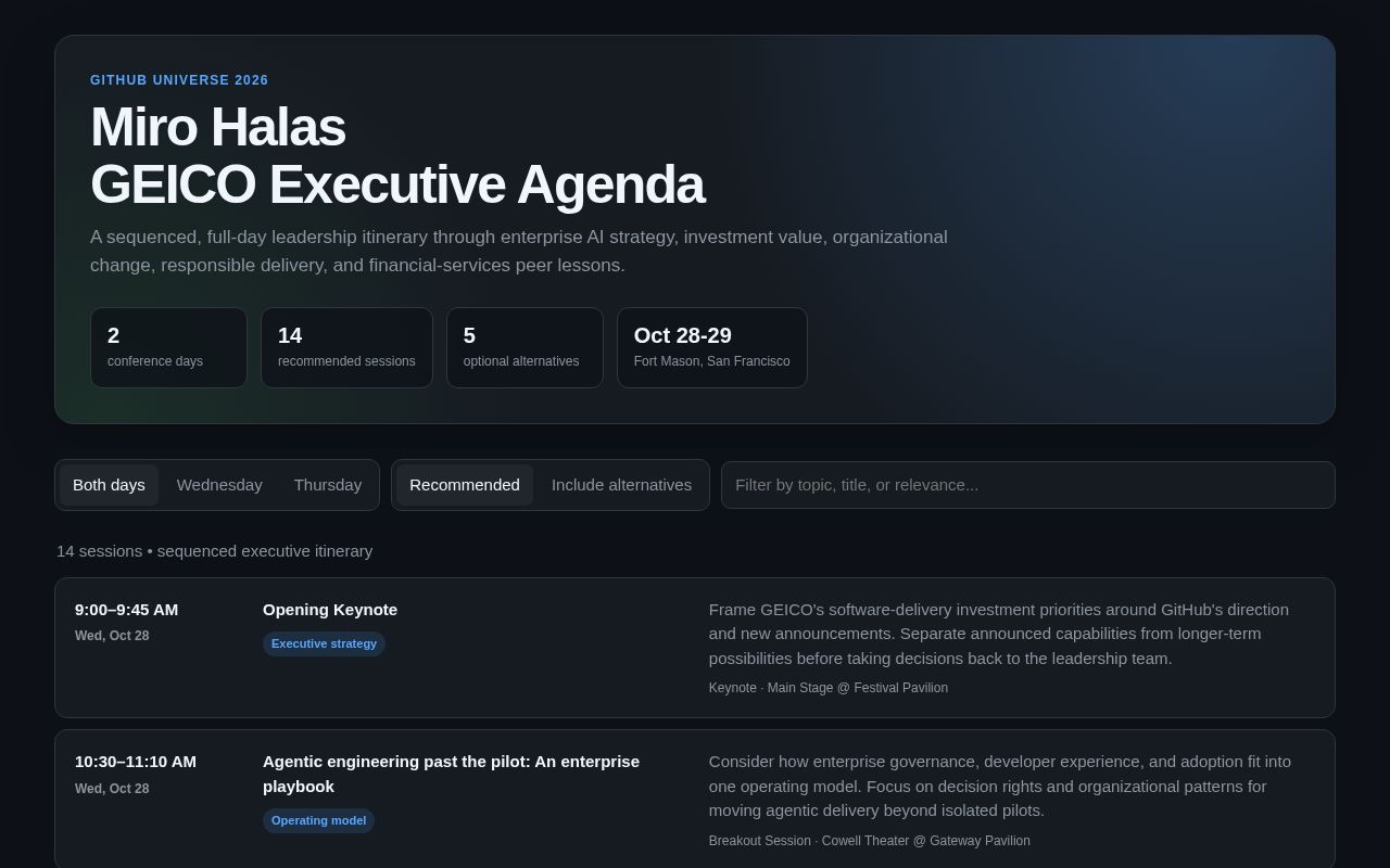 Preview of Geico Miro Halas Universe Agenda