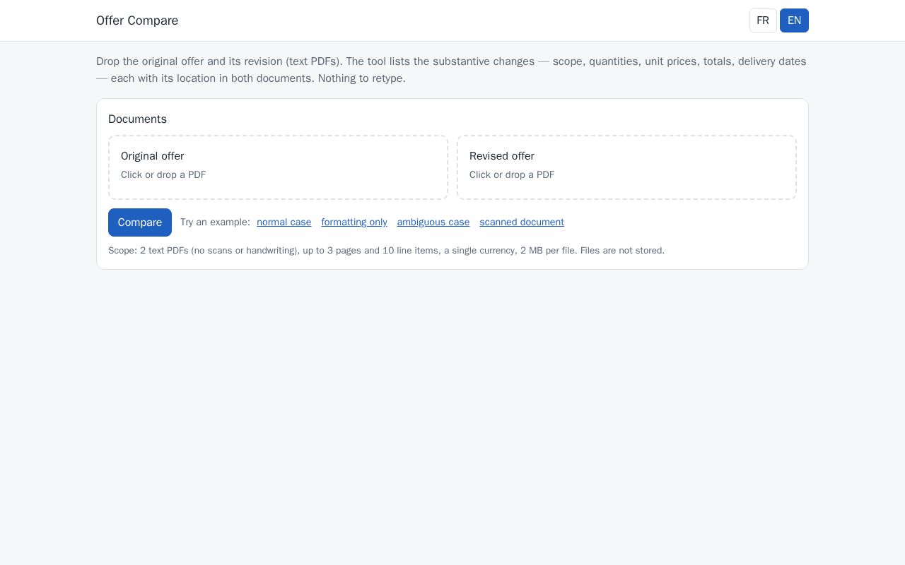 Preview of Test Codebridge Offert Compare