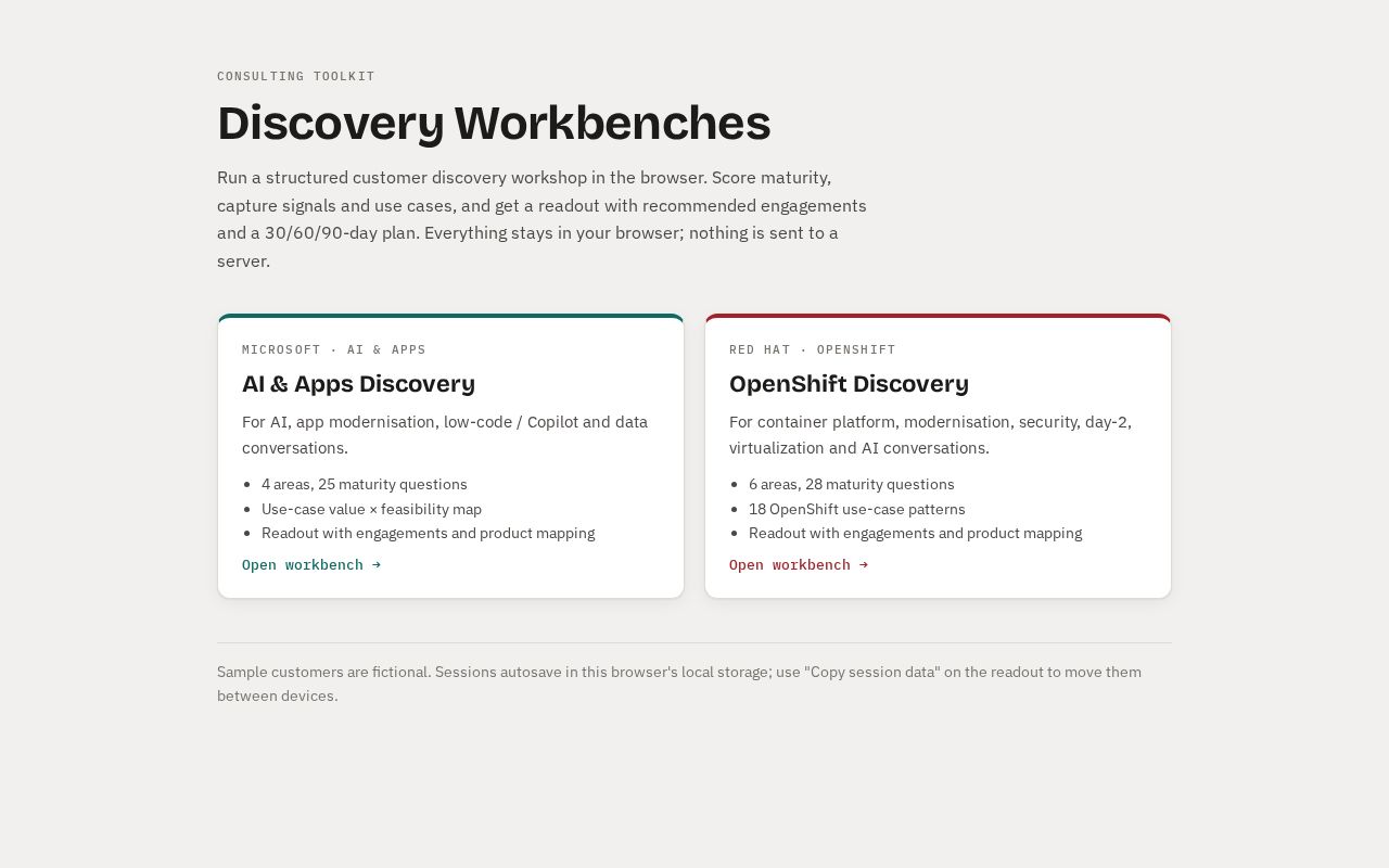 Preview of Consulting Discovery Workbench