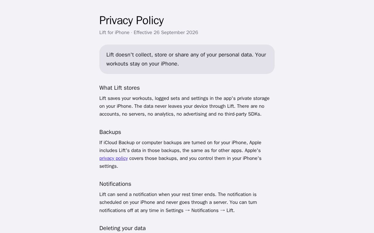 Preview of Lift Privacy