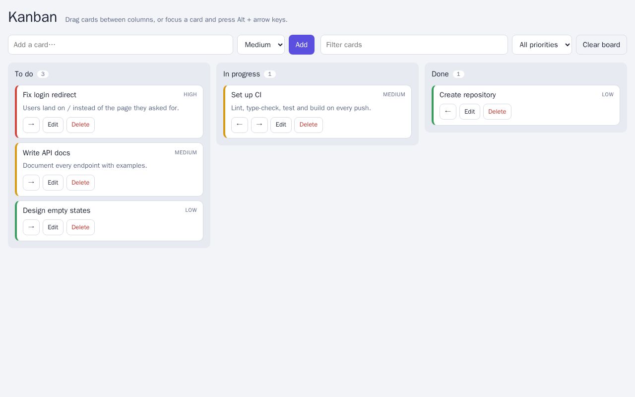 Preview of React Kanban Board