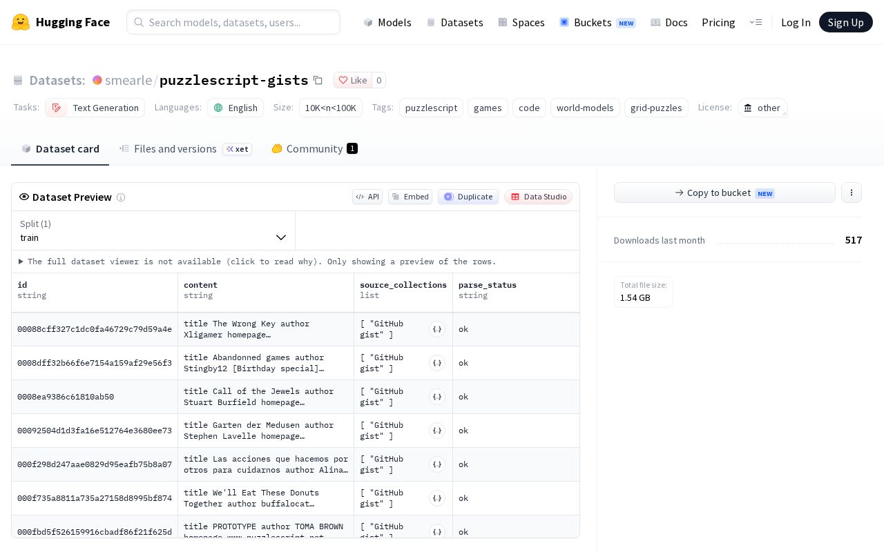 Preview of Puzzlescript Gists