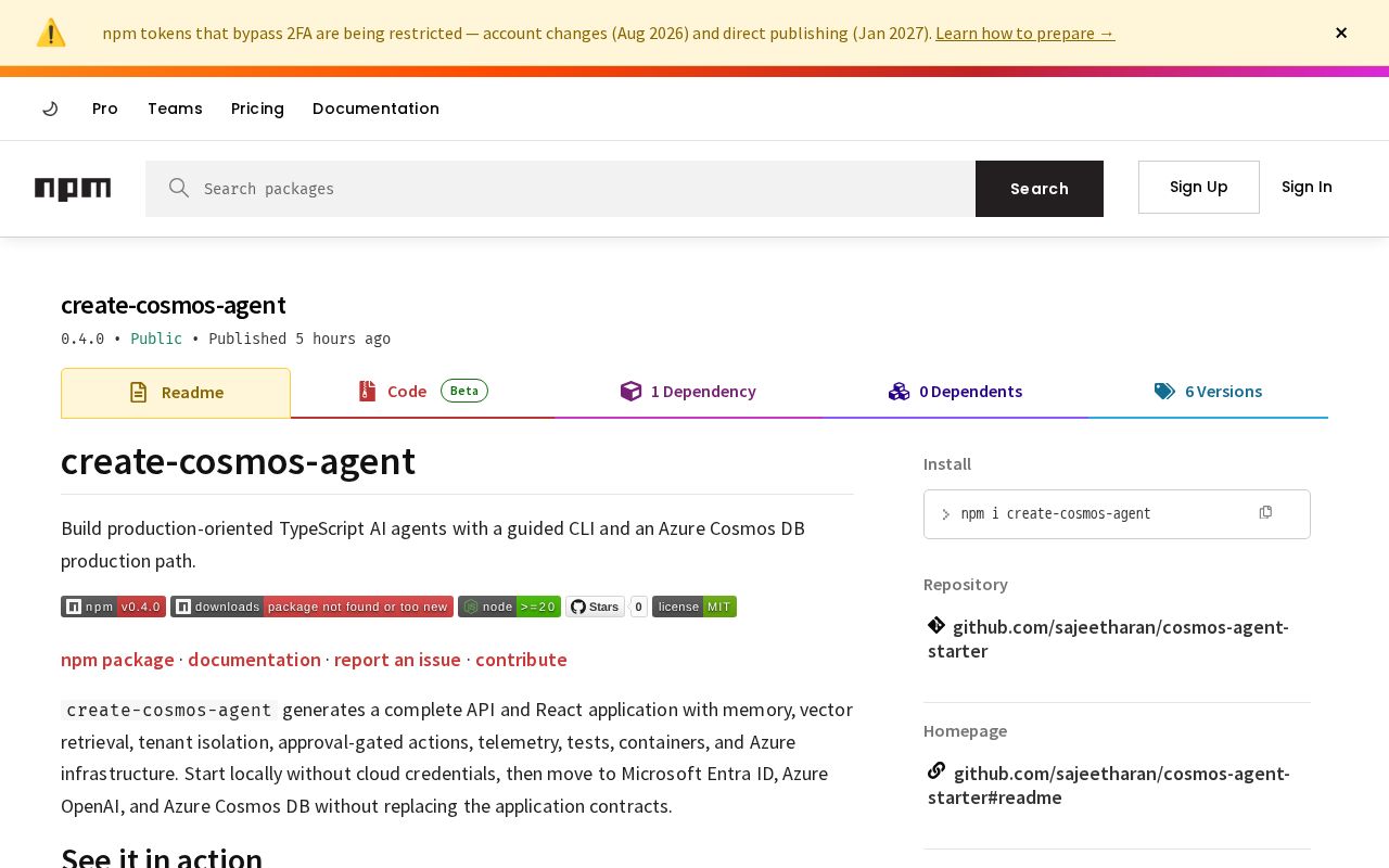 Preview of Azure Cosmos Agent Starter