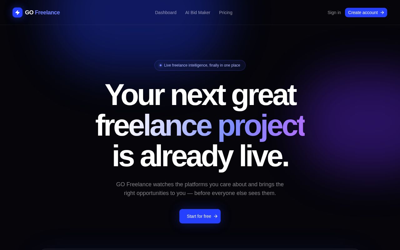 Preview of Go Freelance Website