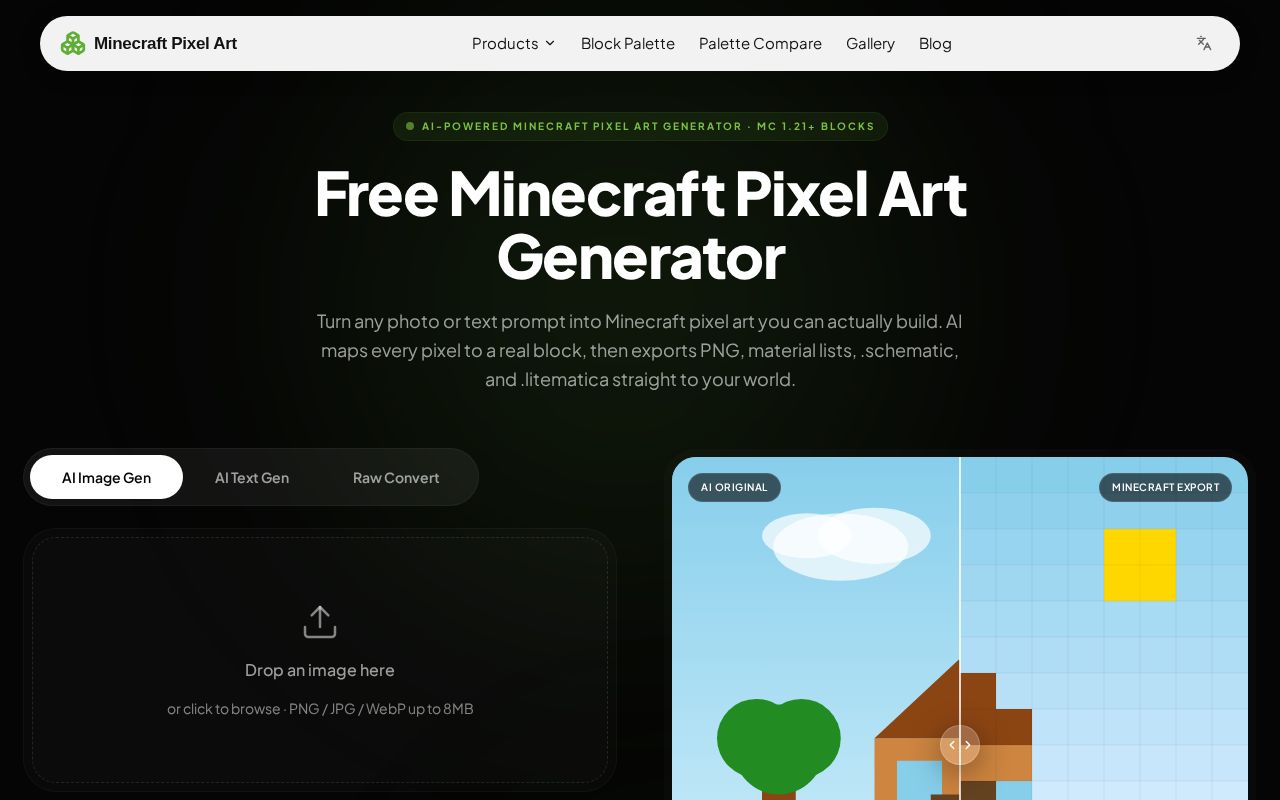 Preview of Free Minecraft Pixel Art Generator Online
