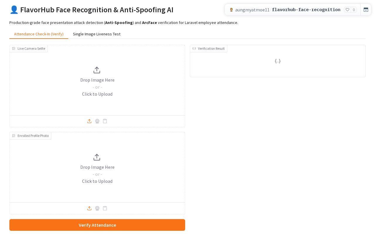 Preview of FlavorHub Face Recognition & Anti Spoofing