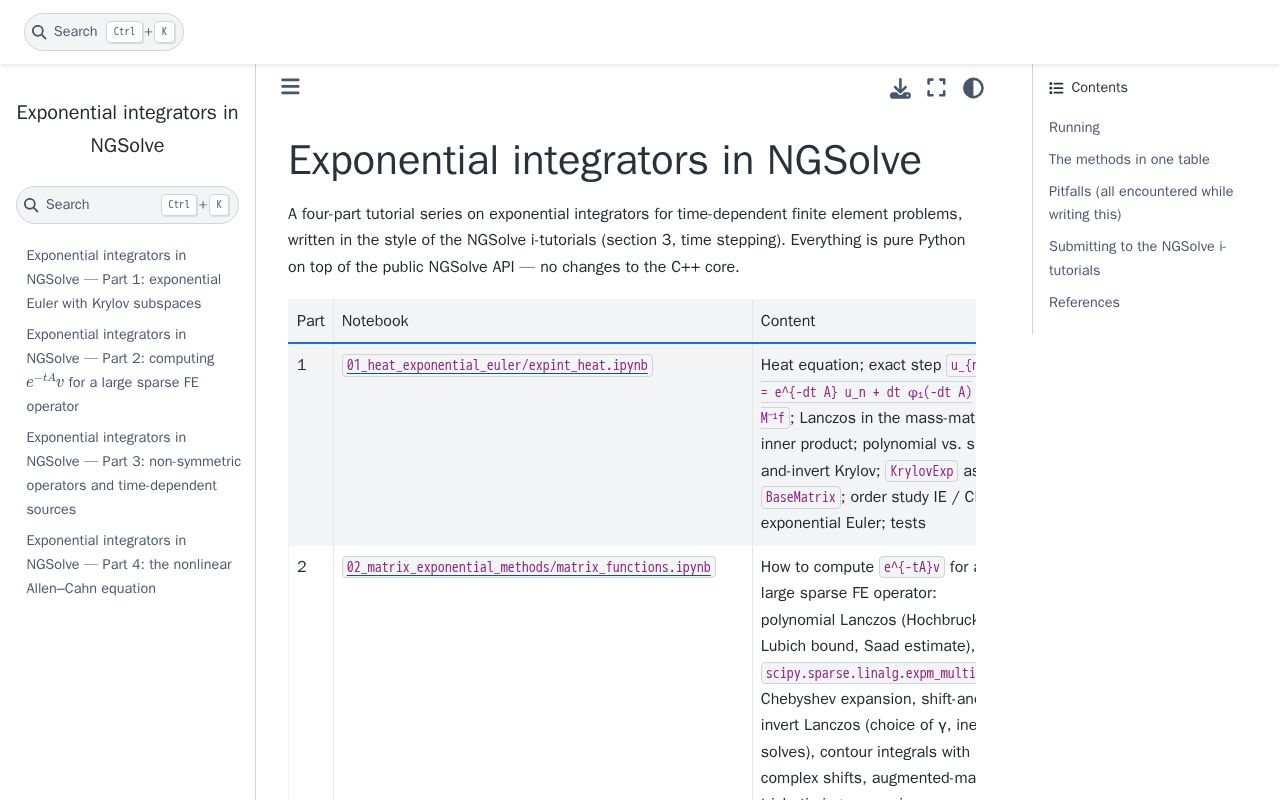 Preview of Ngsolve Exponential Integrators