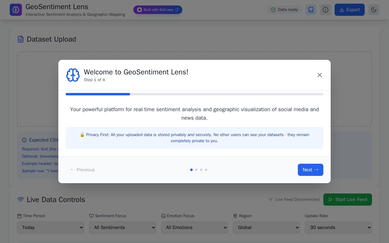 Preview of GeoSentiment Lens-Interactive Sentiment & Geo-Mapping