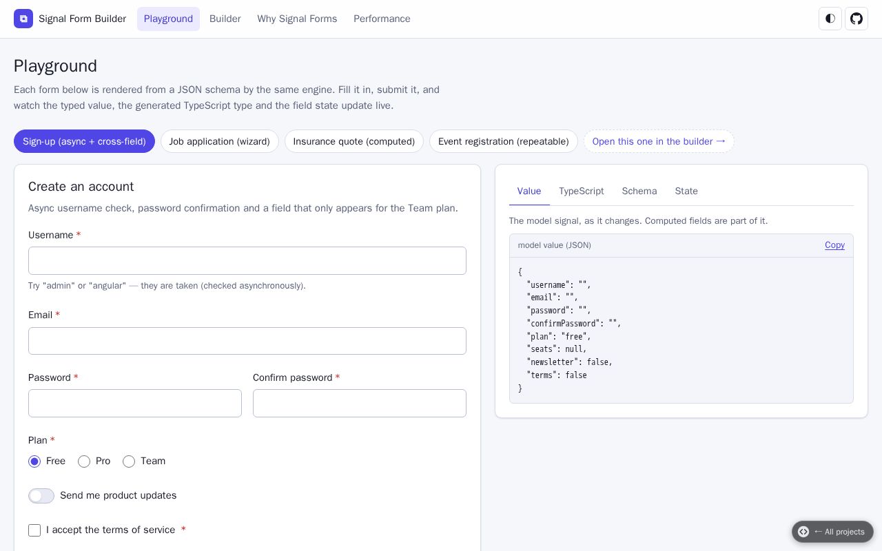 Preview of Signal Form Builder