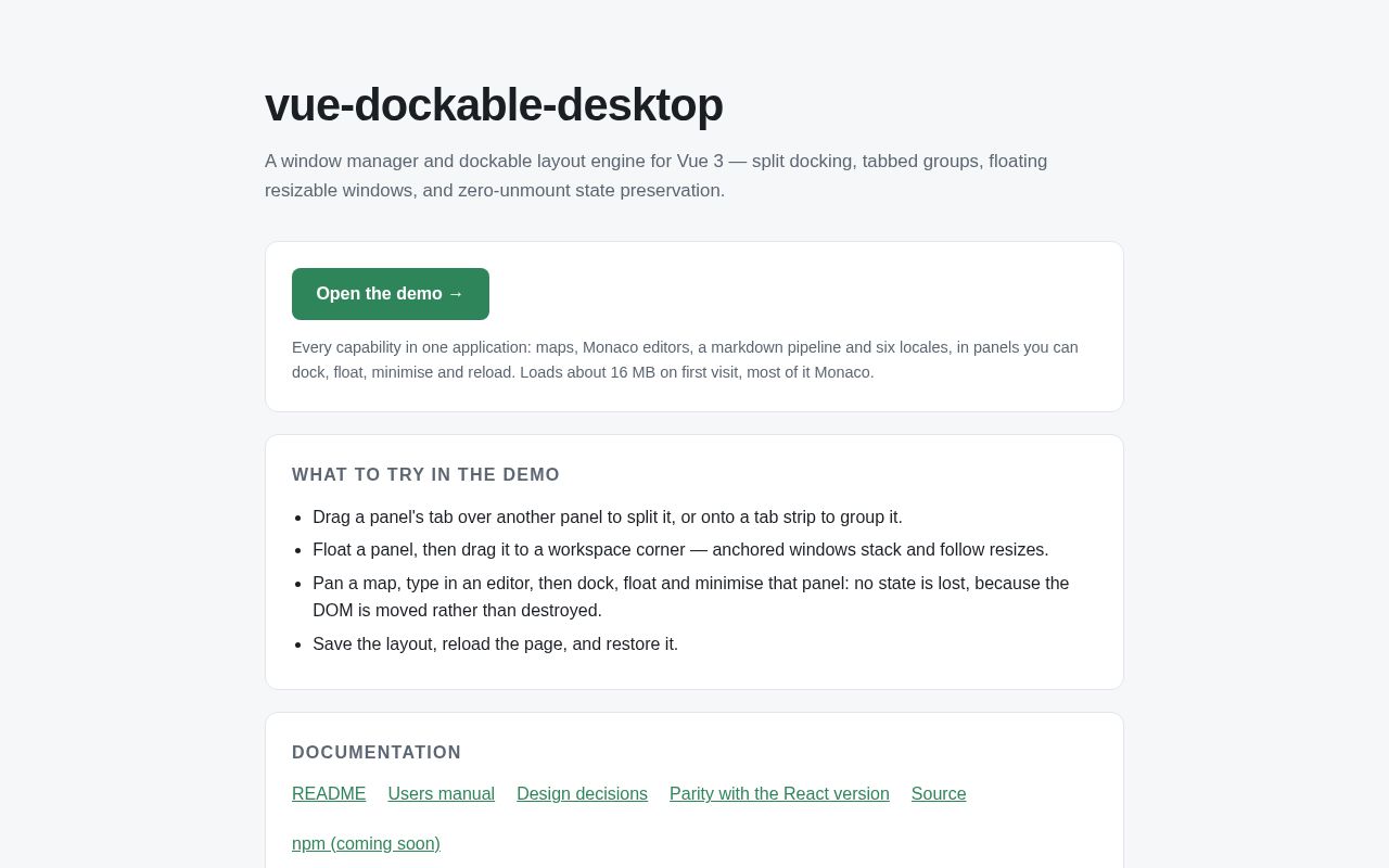 Preview of Vue Dockable Desktop