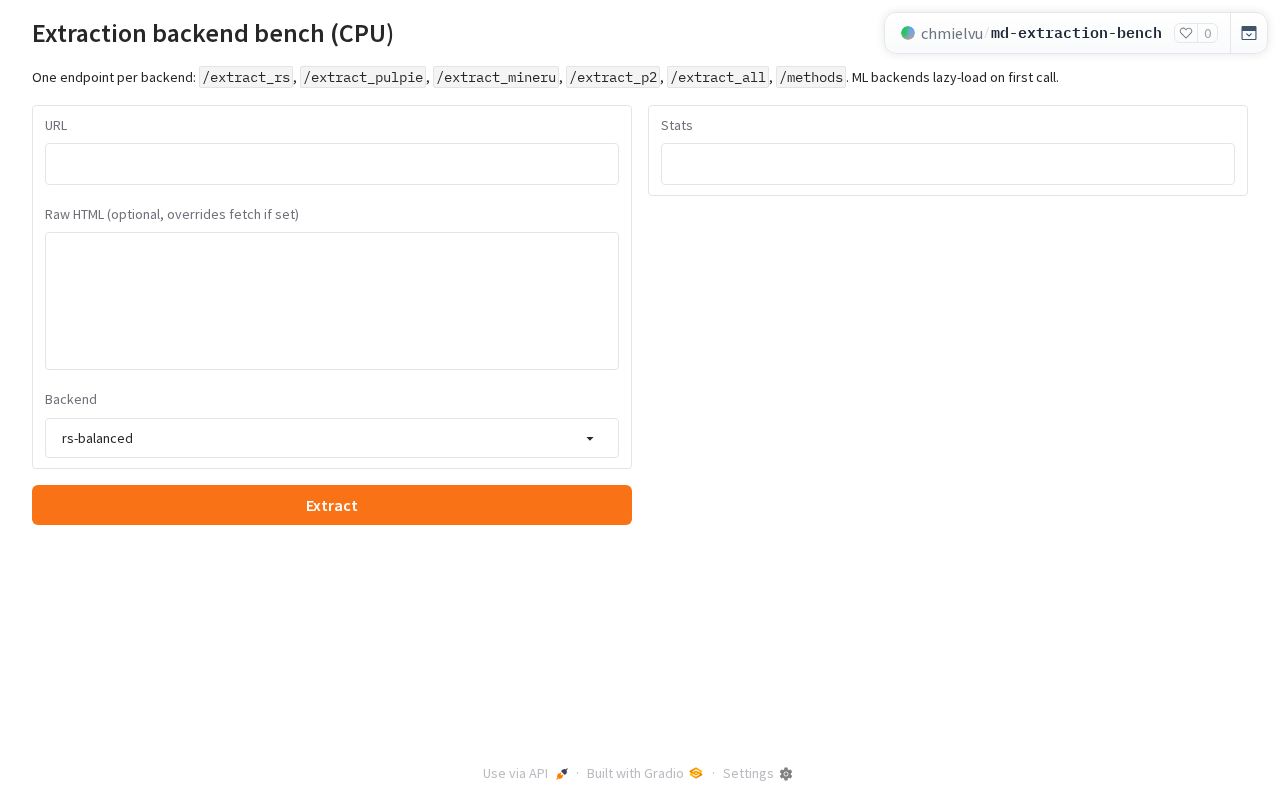 Preview of MD Extraction Bench