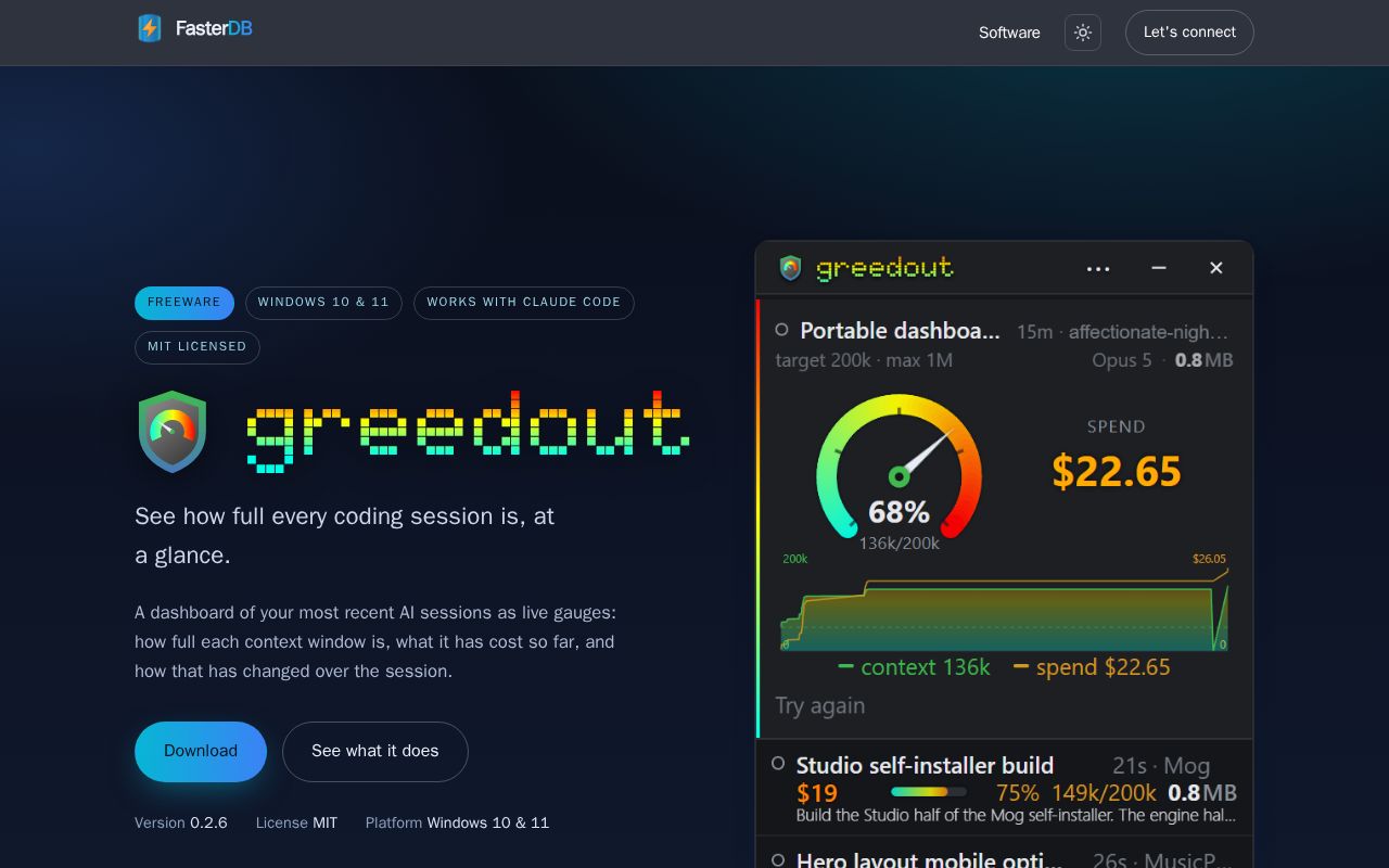 Preview of Greedout is the token spend readout app