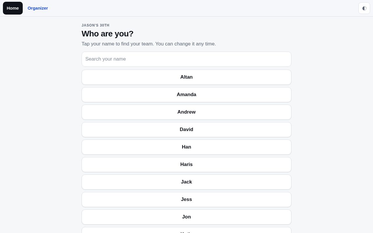 Preview of Photo/video submission, judging and scoring app for a two-round scavenger hunt
