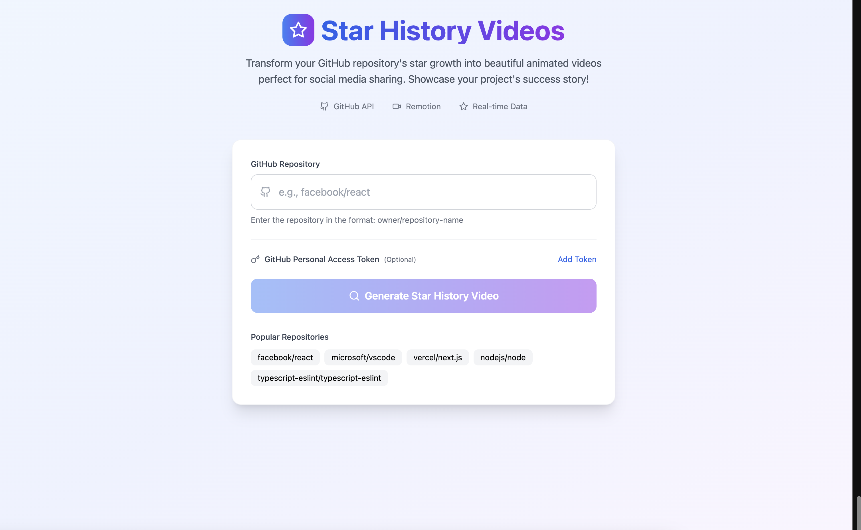 Preview of GitHub Star History Video Animation Generator