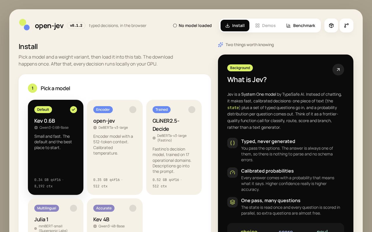 Preview of open-jev demo · five System One models